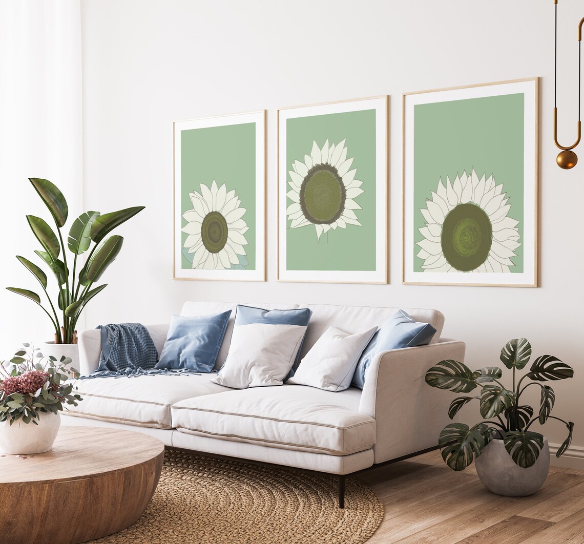 Sage Green Wall Art Set Gallery Wall Art Sets of 3 Sunflower Etsy
