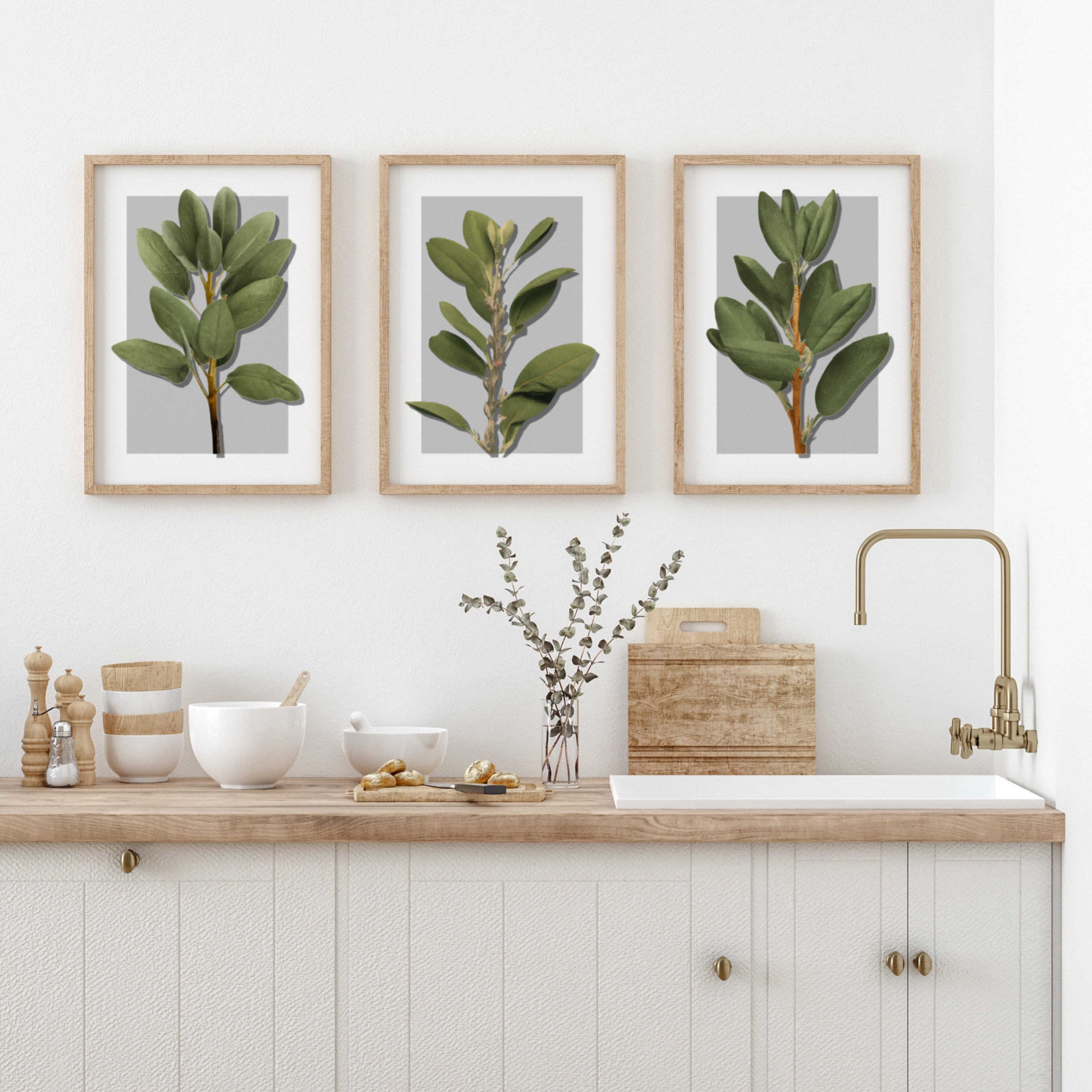 Sage Green Wall Art Set Gallery Wall Art Sets of 3 Leaf Etsy