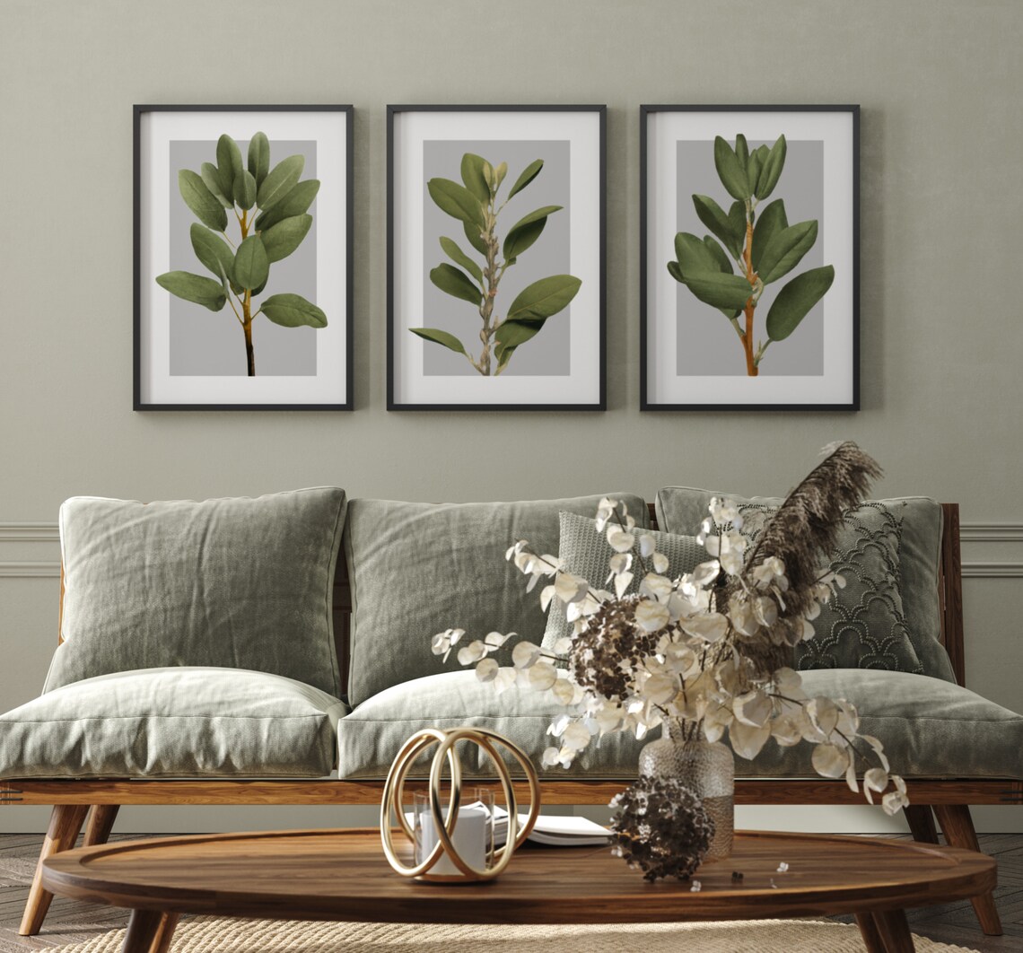 Sage Green Wall Art Set Gallery Wall Art Sets of 3 Leaf Etsy