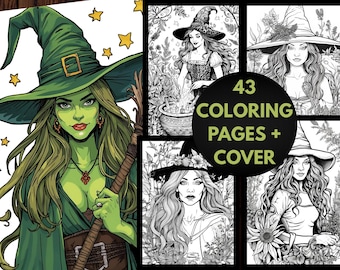 Green Witch Coloring Book Printable PDF Botanical Witchy Coloring Pages Nature Inspired Instant Download