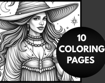Witch Coloring Pages Printable PDF 10 Pages Witchy Line Art Instant Download