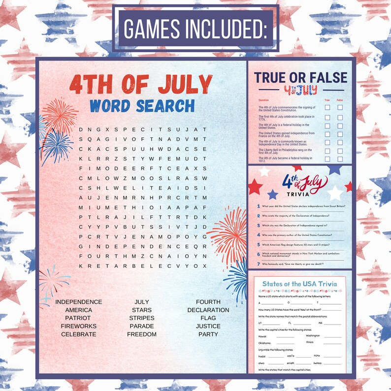 4th of July Printable Games | Fourth of July | Family Activity | 4th of ...
