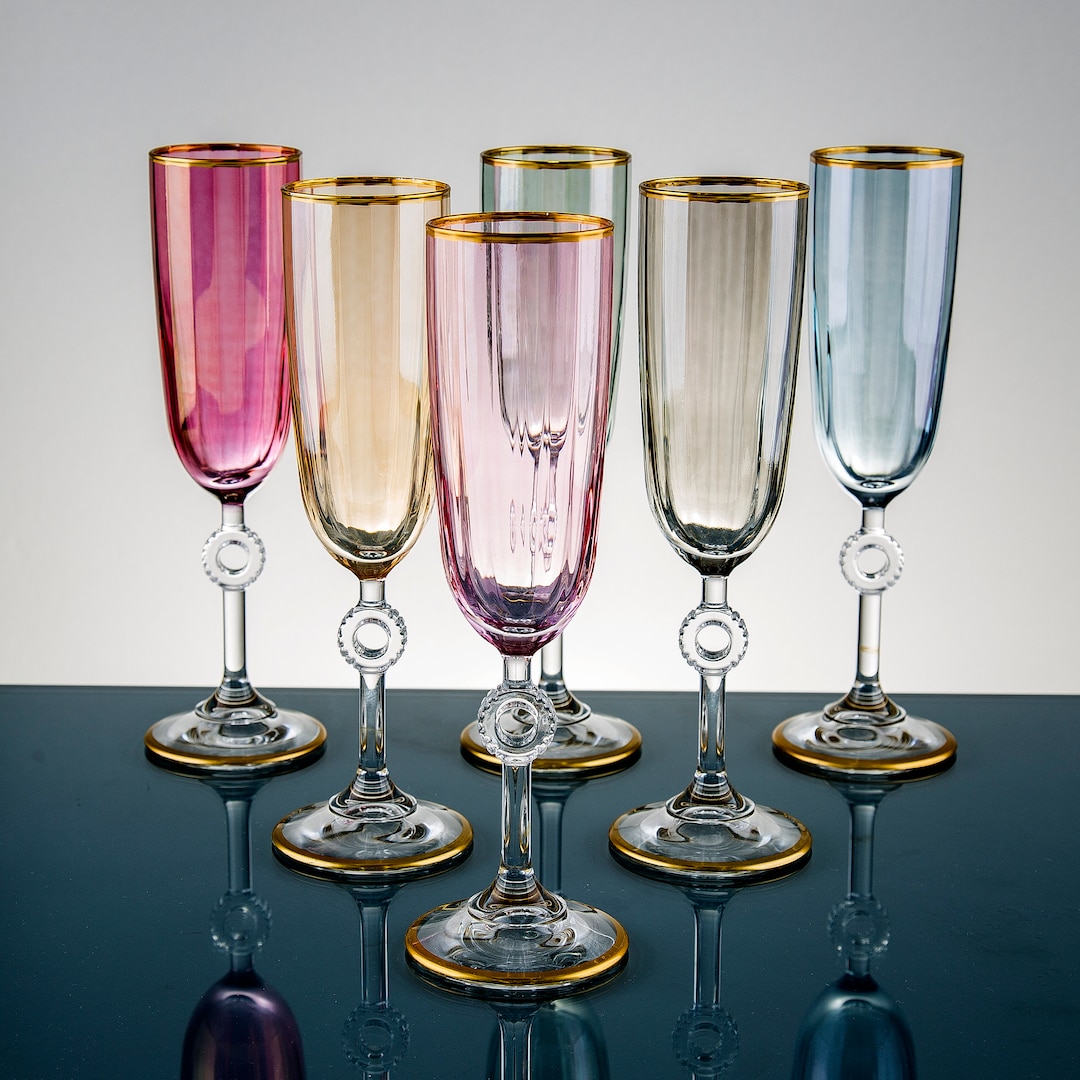 Vintage Gold Rimmed Champagne Flute Toasting Glasses Wedding Etsy