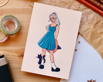 Witch and Cat Art Print: Hand-Drawn Magical Illustration