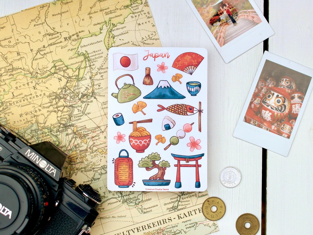 Japan Travel Sticker Sheet | Sakura, Fuji, Sushi Planner Stickers - Etsy