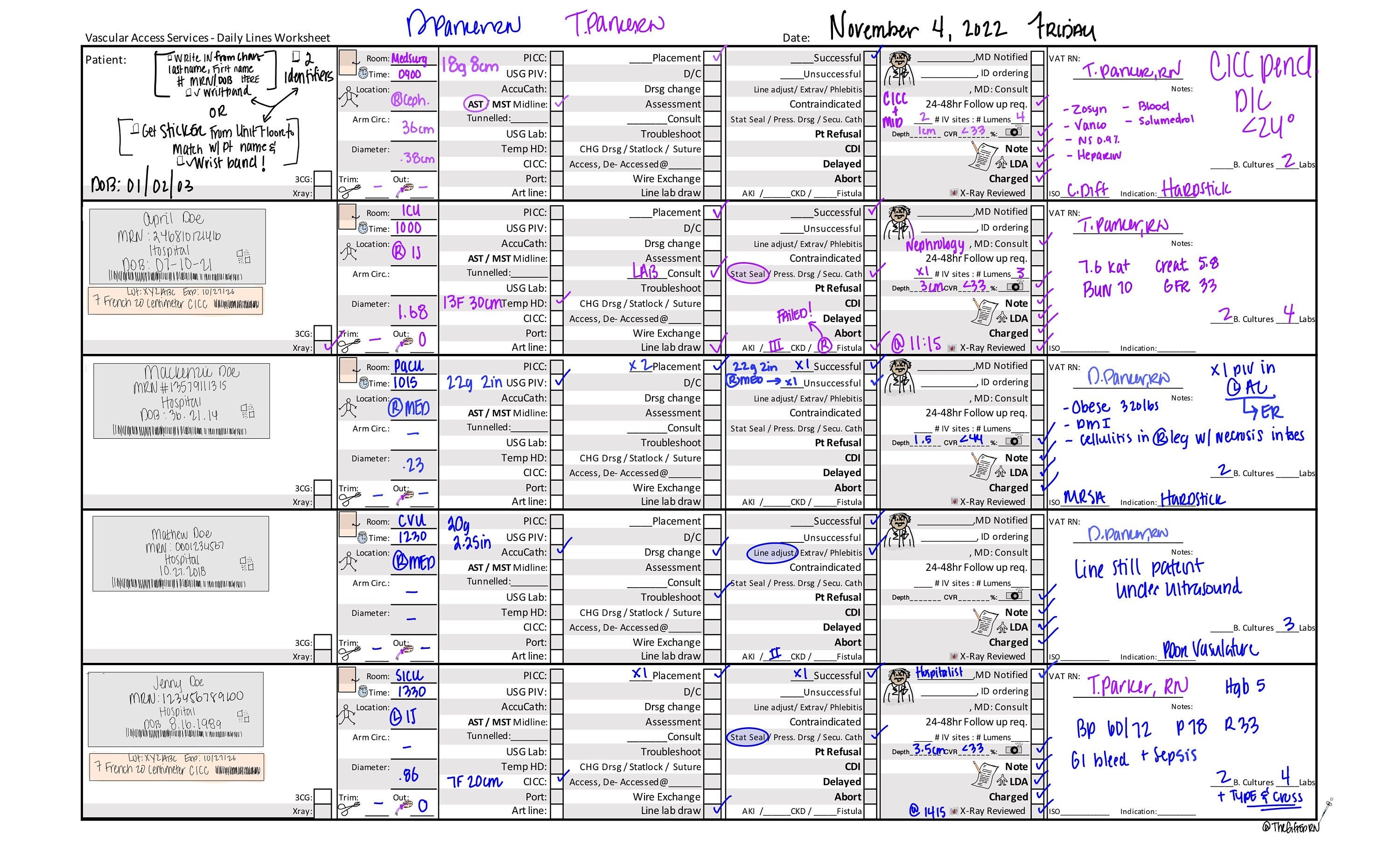 Vascular Access Productivity Sheet, PICC Nurse, IV Team