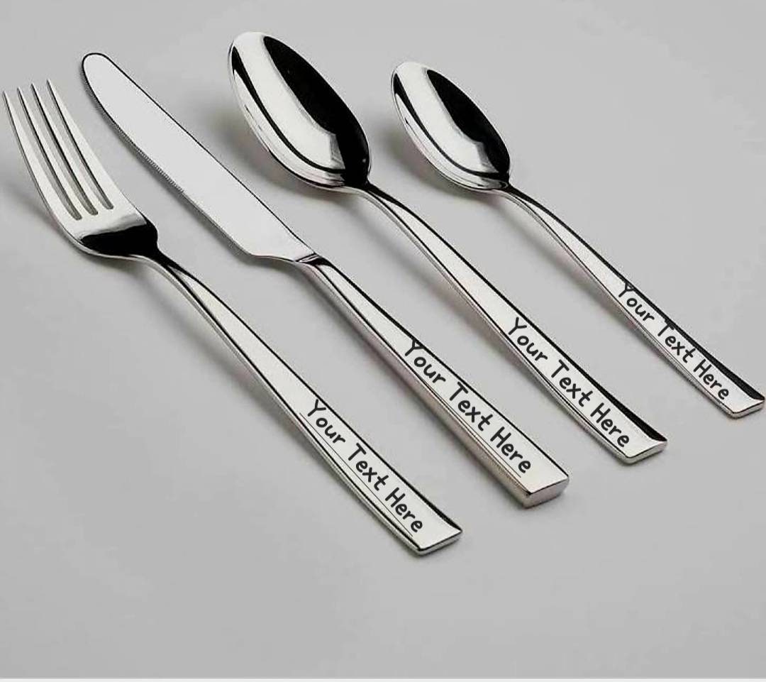 Personalised Cutlery Set 4pc Stainless Steel Silver Spoon Fork Etsy