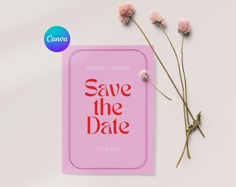custom save the date, pink save the date, save the date, classy save the date, canva save the date