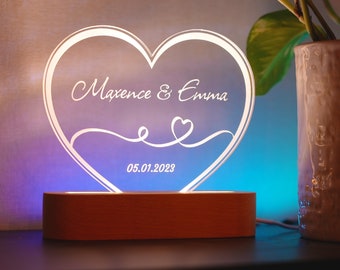 Personalized wedding gift Lamp with engraved first names and date LED decoration gift married couple anniversary, wedding gift