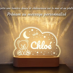 Veilleuse bébé personnalisée ourson et étoiles Idée cadeau de naissance, baptême chambre d'enfant bébé lampe de chevet prénom décoration image 6