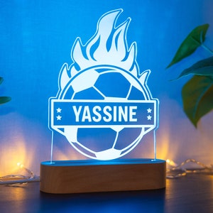 Personalized football night light with first name, customizable football ball and flame night light, gift idea for children&#39;s boy decoration