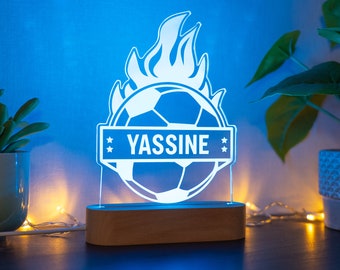 Personalized football night light with first name, customizable football ball and flame night light, gift idea for children's boy decoration