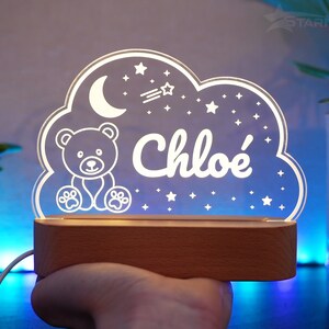 Veilleuse bébé personnalisée ourson et étoiles Idée cadeau de naissance, baptême chambre d'enfant bébé lampe de chevet prénom décoration image 7