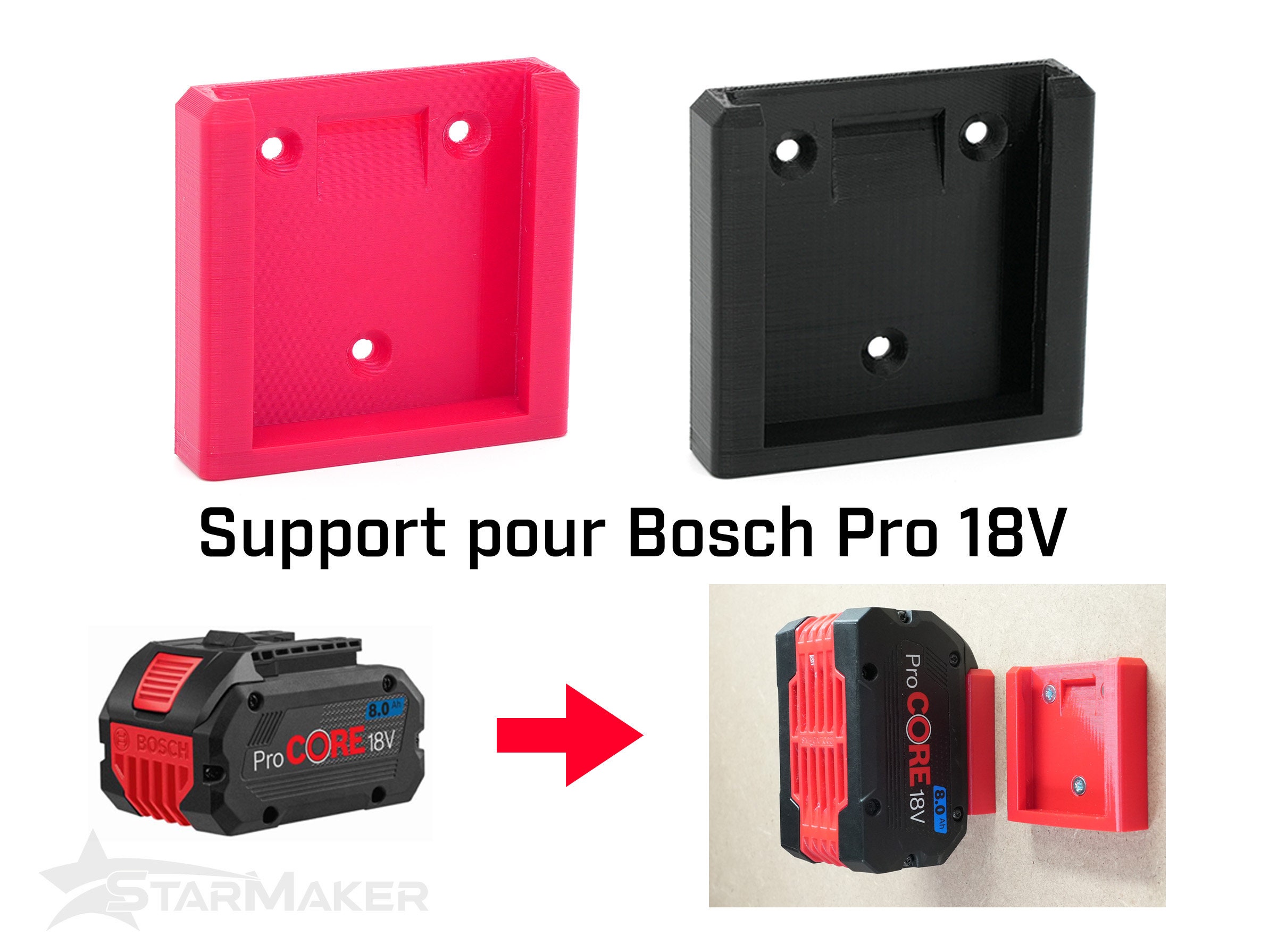 Support mural pour batterie Bosch Pro Core 18V Holder fixation outil  perceuse visseuse imprimé en 3D -  France