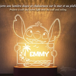 Veilleuse Stitch personnalisée prénom idée cadeau lampe Stitch personnalisée chambre enfant, décoration LED 3D bois lumineux image 4