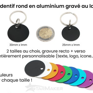 Médaille d'identification personnalisée rond en aluminium chien et chat Métal gravé au laser Pendentif animaux déco cadeau image 2