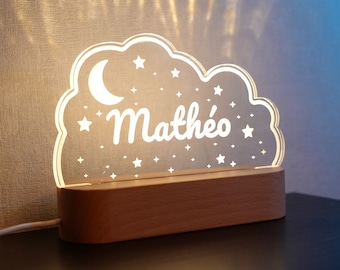 Personalized baby or child night light Moon and stars Birth gift idea, baptism Bedside lamp first name bedroom decoration