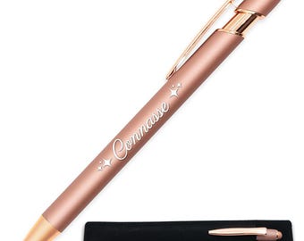 "Connasse" Engraved Pen, Rose Gold Copper with Fabric Case - 2-in-1 Tactile Metal Pen - Funny Gift for Friend, Colleague, Office Humor