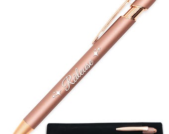 Engraved Grumpy Pen, Rose Gold Copper with Fabric Case - 2-in-1 Touchscreen Metal Pen - Funny Gift for Friend, Colleague, Office Humor