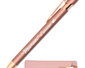 Engraved "Loved Mom" Pen, Rose Gold Copper with Leather Case - 2-in-1 Touchscreen Metal Pen - Original and Chic Mother's Day Gift Idea