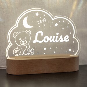 Veilleuse bébé personnalisée ourson et étoiles Idée cadeau de naissance, baptême chambre d'enfant bébé lampe de chevet prénom décoration 2- Blanc chaud/froid