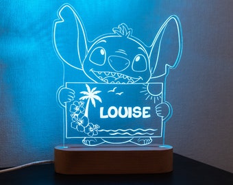 Personalized Stitch night light first name gift idea personalized Stitch lamp child's room, 3D LED decoration luminous wood