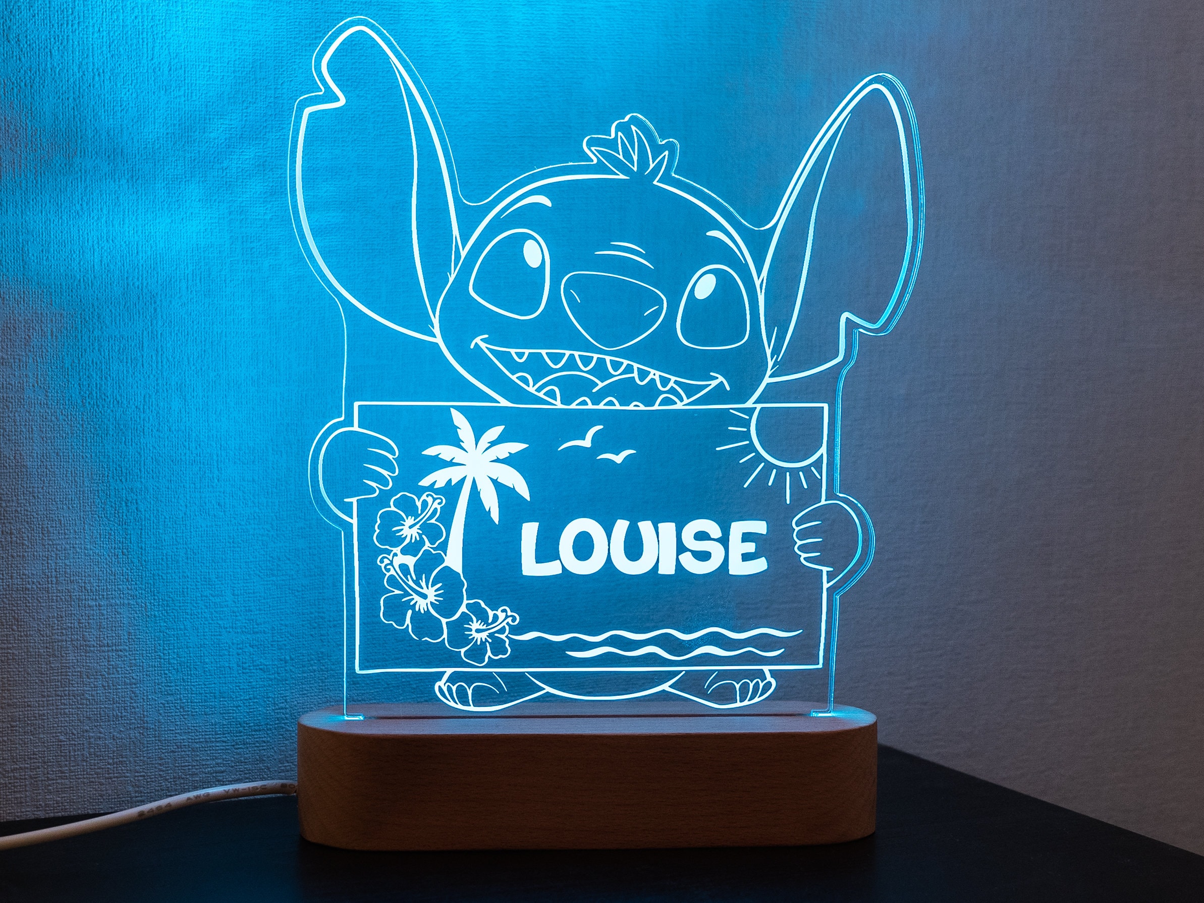 Personalized Stitch night light with first name Christmas gift idea Personalized Stitch children's room, 3D LED decoration luminous Stitch lamp