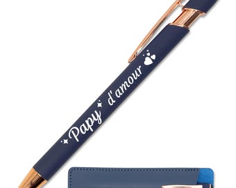 Engraved pen "Grandpa of Love", Deep Copper Blue with Leather Case - 2-in-1 Touchscreen Metal Pen - Gift Idea for Dad, Grandparents' Day