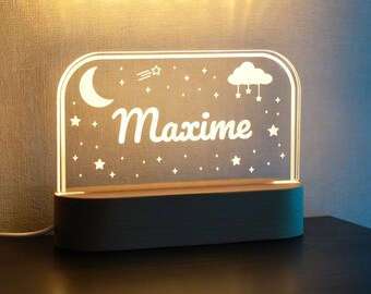 Personalized baby or child night light, minimalist starry sky - Birth or baptism gift idea - Bedside lamp for first name bedroom decoration