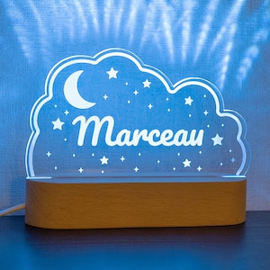 Veilleuse personnalisée bébé ou enfant Lune et étoiles Idée cadeau de naissance, baptême Lampe de chevet prénom décoration chambre nuit image 8