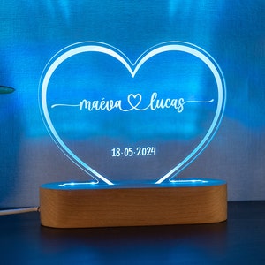 Gepersonaliseerd nachtlampje voor koppels gepersonaliseerd huwelijkscadeau koppel Valentijnsdag geschenk Hartdecoratielamp voornamen pasgetrouwden afbeelding 5