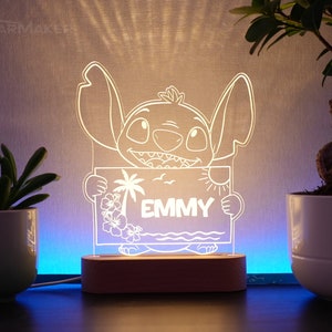 Veilleuse Stitch personnalisée prénom idée cadeau lampe Stitch personnalisée chambre enfant, décoration LED 3D bois lumineux image 5