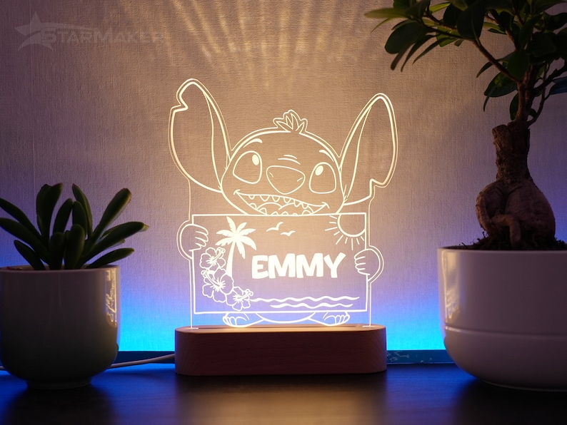 Veilleuse Stitch personnalisée prénom idée cadeau lampe Stitch personnalisée chambre enfant, décoration LED 3D bois lumineux image 5