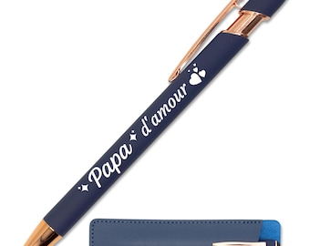 Engraved "Love Dad" Pen, Deep Copper Blue with Leather Case - 2-in-1 Tactile Metal Pen - Original and Chic Father's Day Gift Idea