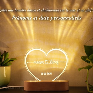Gepersonaliseerd nachtlampje voor koppels gepersonaliseerd huwelijkscadeau koppel Valentijnsdag geschenk Hartdecoratielamp voornamen pasgetrouwden afbeelding 2