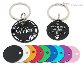 Médaille d'identification personnalisée rond en aluminium chien et chat - Métal gravé au laser - Pendentif animaux déco cadeau