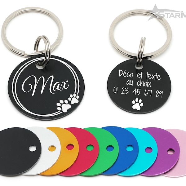 Médaille d'identification personnalisée rond en aluminium chien et chat - Métal gravé au laser - Pendentif animaux déco cadeau