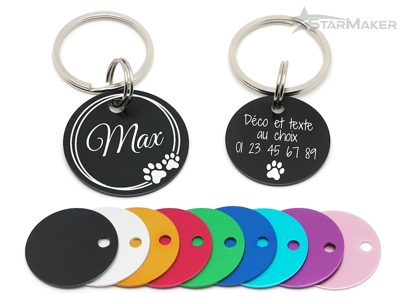 Médaille d'identification personnalisée rond en aluminium chien et chat Métal gravé au laser Pendentif animaux déco cadeau image 1