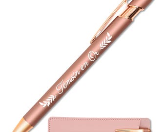 Engraved Witness Pen in Gold and Copper with Leather Case - 2-in-1 Touchscreen Metal Pen - Original and Chic Wedding Witness Gift Idea