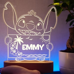 Veilleuse Stitch personnalisée prénom idée cadeau lampe Stitch personnalisée chambre enfant, décoration LED 3D bois lumineux image 6