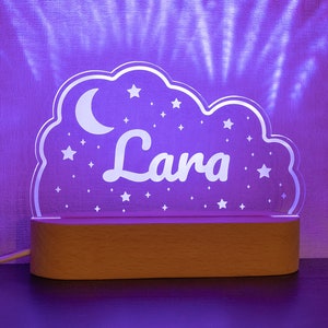 Veilleuse personnalisée bébé ou enfant Lune et étoiles Idée cadeau de naissance, baptême Lampe de chevet prénom décoration chambre nuit image 9