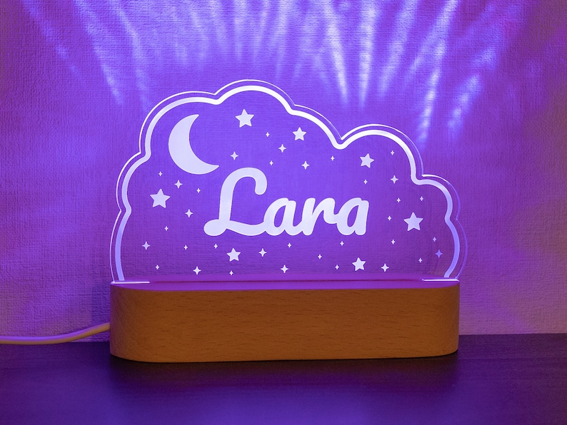 Veilleuse personnalisée bébé ou enfant Lune et étoiles Idée cadeau de naissance, baptême Lampe de chevet prénom décoration chambre nuit image 9