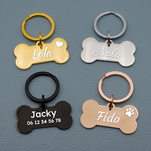 Personalized bone dog tag Stainless steel identification tag, pet tag image 1
