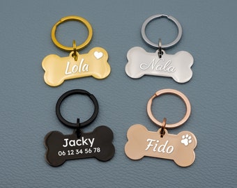 Personalized bone dog tag - Stainless steel identification tag, pet tag