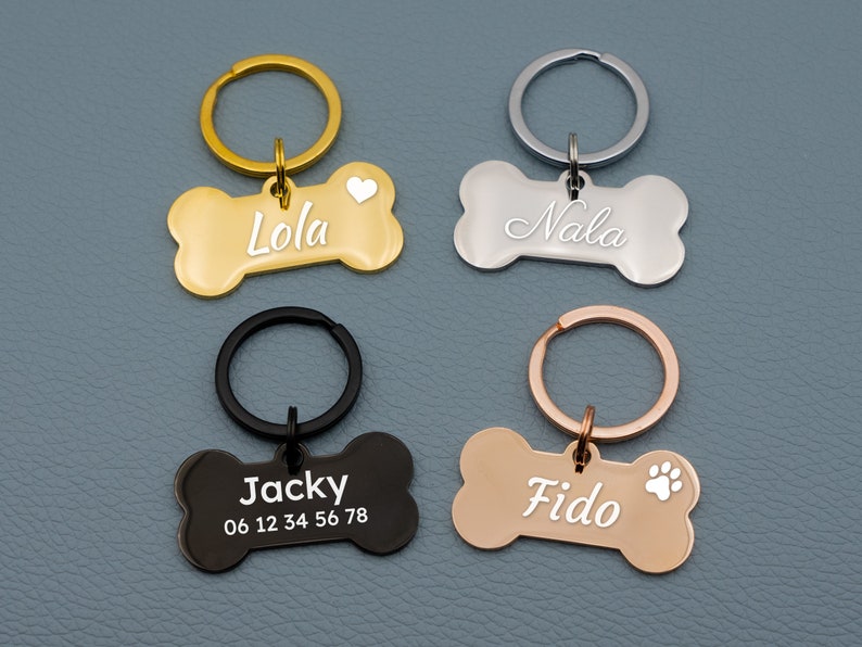 Personalized bone dog tag Stainless steel identification tag, pet tag image 1