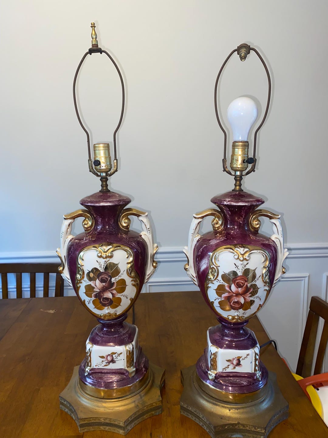 Vintage 1930s Burgundy and Gold Trophy Vintage Lamp Set - Etsy