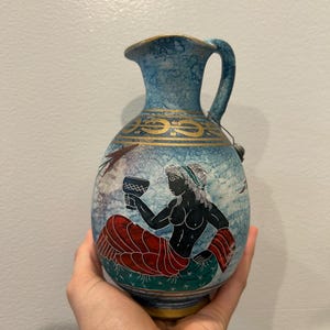 Vintage Greek Ceramic Vase - Certified Replica of 506 BC Design - Blue & Gold Details