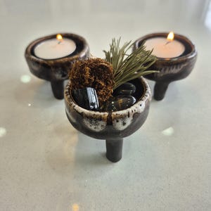 Handmade Ceramic Mini Cauldron Tealight Holder Set