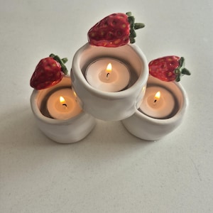 Handmade Ceramic Set of 3 Strawberry Tealight Holders