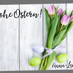 Tischset Platzset personalisiert aus Papier oder Kunststoff - individuelle Tischdekoration Tulpen zu Ostern - mit Namen der Gäste - Geschenk